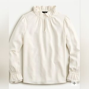 J Crew Cream Ruffleneck Top in 365 Crepe Size Small